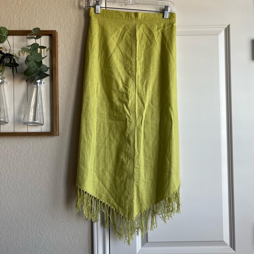 vintage lime green fringe western midi skirt